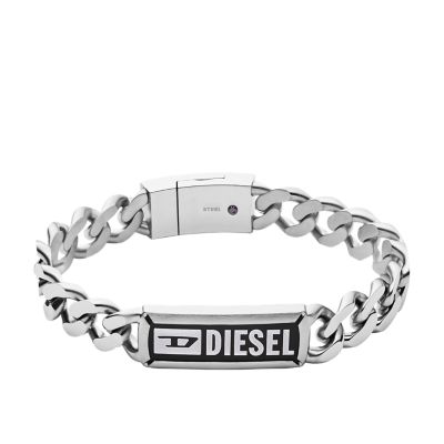 a stainless steel chain ID bracelet features a logo-accented black agate with "DIESEL" letter detail and the magnetic closure is the best valentine gift for Him