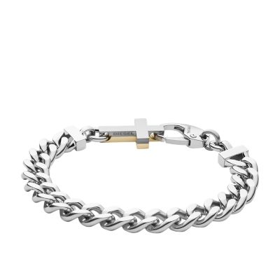 Diesel Stainless Steel Square-Chain Cross Bracelet