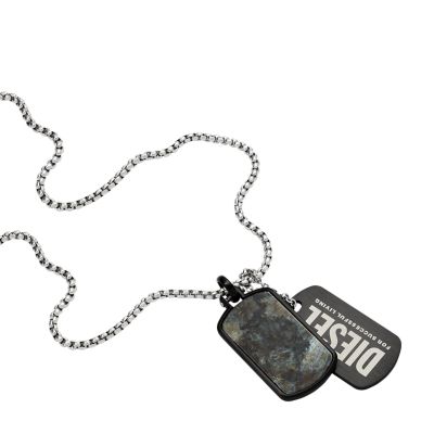 Diesel Labradorite and Stainless Steel Dog Tag Necklace