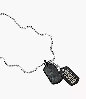 Diesel Labradorite and Stainless Steel Dog Tag Necklace