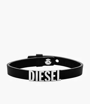 Diesel Black Leather ID Bracelet