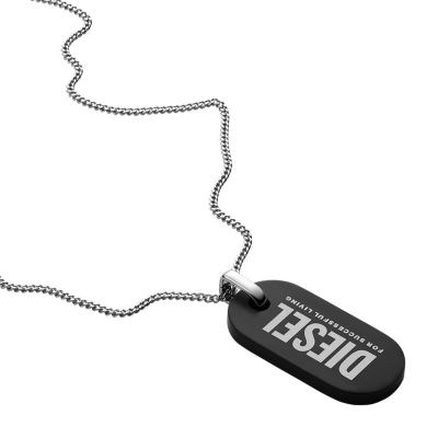 Diesel Black Stainless Steel Dog Tag Necklace - DX1349040 - Watch