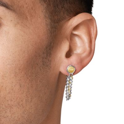 Diesel Two-Tone Stud Drop Chain Stainless Steel Earrings