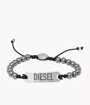 Bracelet de perles Diesel en agate grise avec plaque argentée