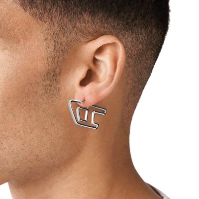 ☆DIESEL☆ D Logo Hoop Earrings DX1364931 Diesel Silver Brass Hoop Earrings - DX1363040 - Watch Station