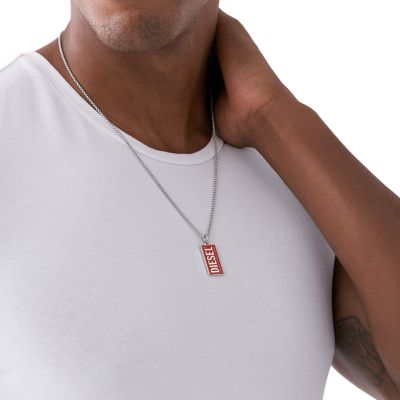 Diesel Stainless Steel Logo Dog Tag Necklace