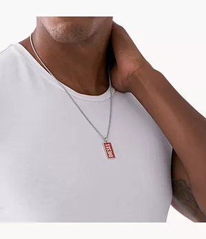 Diesel Stainless Steel Logo Dog Tag Necklace