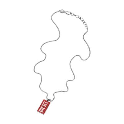 Diesel Stainless Steel Logo Dog Tag Necklace - DX1368040