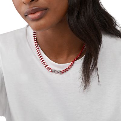 Collier ras du cou Diesel en acier inoxydable rouge