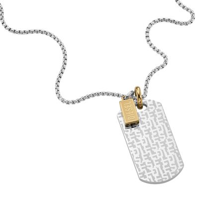 Diesel Font Two-Tone Stainless Steel Dog Tag Necklace
