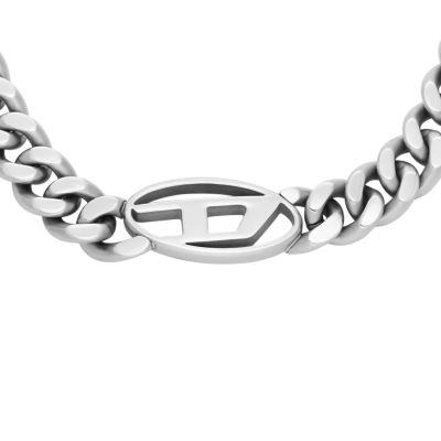 Diesel Oval D Logo Stainless Steel Choker Necklace