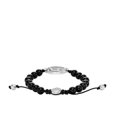 Diesel Oval D Logo Black Agate Beaded Bracelet - DX1434040 - Watch