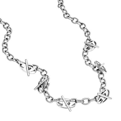 Diesel Oval D Logo Stainless Steel Chain Necklace