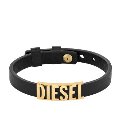 Black leather logo letters bracelet