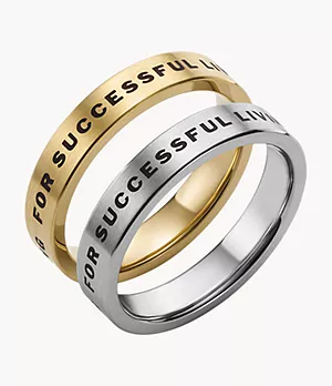 Diesel Silver and Gold-Tone Stainless Steel Band Rings Set
