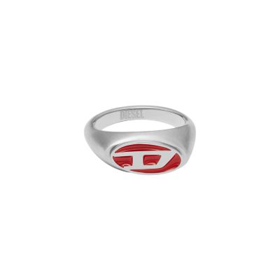 Diesel Red Lacquer and Stainless Steel Signet Ring - DX1444040001 