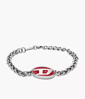 Diesel Red Lacquer and Stainless Steel Chain Bracelet