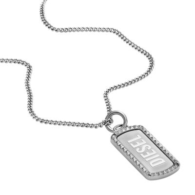 Diesel Men's Stainless Steel Dog Tag Necklace - Silver