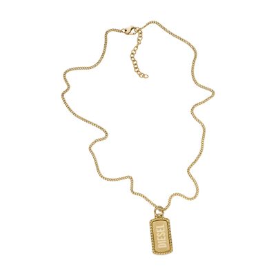 Diesel Gold-Tone Stainless Steel Dog Tag Necklace - DX1456710