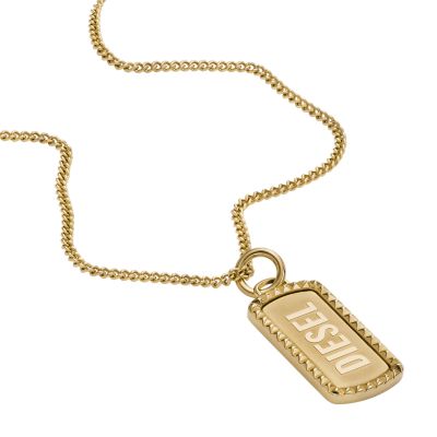 Diesel Gold Tone Stainless Steel Dog Tag Necklace DX1456710 Watch Station