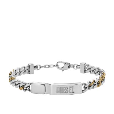 Diesel Men's Two-Tone Stainless Steel Id Chain Bracelet - Silver
