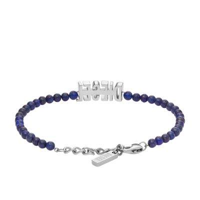 ネックレス・ペンダント DIESEL logo bead bracelet DX1544040 Diesel Blue Agate Beaded Bracelet - DX1544040 - Watch Station