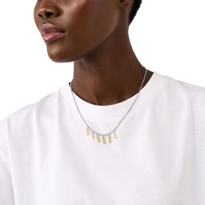 ☆DIESEL☆ two tone chain necklace DX1355931 Women's Two-Tone Stainless Steel Chain Necklace | Silver