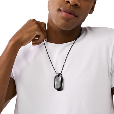 アクセサリー ISOxo KGM Dog Tag Necklace Stainless Steel Onyx Dog Tag | Universal Medical ID