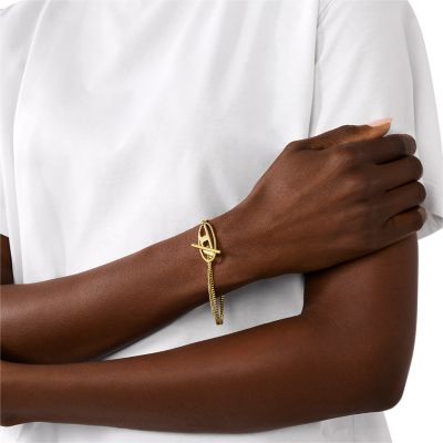 ☆DIESEL☆ Peekaboo Oval D Logo Chain Bracelet DX1571710 Diesel Gold-Tone Stainless Steel Chain Bracelet - DX1571710