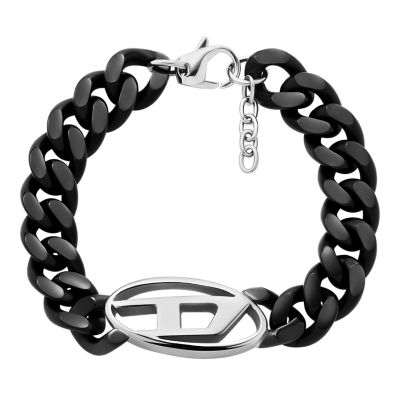 ★DIESEL★ Oval D Logo Chain Bracelet DX1611931 Diesel Black Stainless Steel Oval D Chain Bracelet