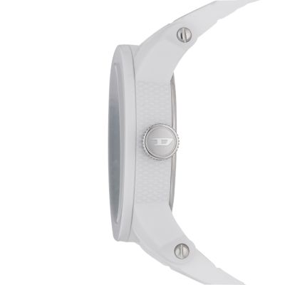 Diesel Double Down 44 Three Hand White Silicone Watch DZ1436 Watch Station