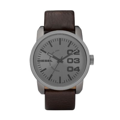 Diesel Men s Double Down 46 Three Hand Brown Leather Watch DZ1513 Watch Station