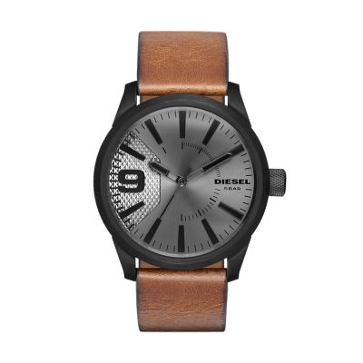 Diesel Men's Rasp Three-Hand Brown Leather Watch - Brown