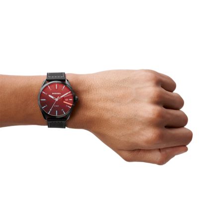 Diesel MS9 Three-Hand Date Black Leather Watch - DZ1945 - Watch