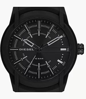 Coffret montre Armbar de Diesel à trois aiguilles en silicone, noire, et bracelet