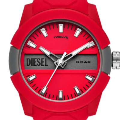 Diesel Double Up Three-Hand Red Silicone Watch