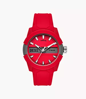Diesel Double Up Three-Hand Red Silicone Watch