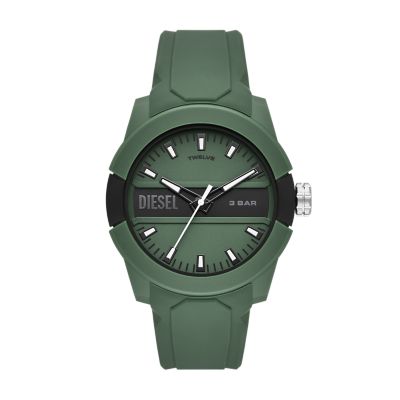 Montre Double Up de Diesel à trois aiguilles en silicone, verte