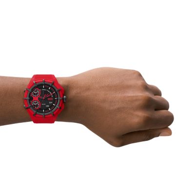 Diesel Framed Three-Hand Red Silicone Watch - DZ1989 - Watch