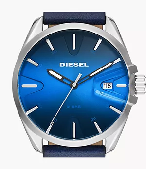 Diesel MS9 Three-Hand Date Blue Leather Watch