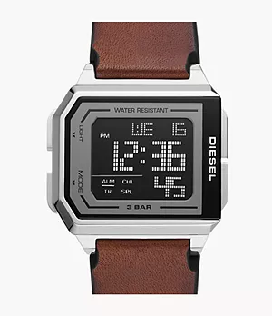 Diesel Chopped Digital Brown Leather Watch