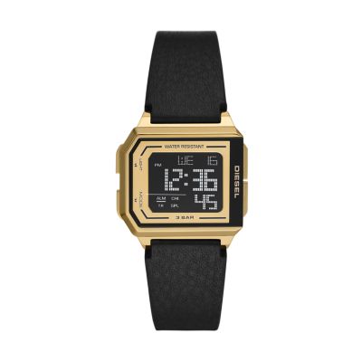 Diesel Chopped Digital Black Leather Watch