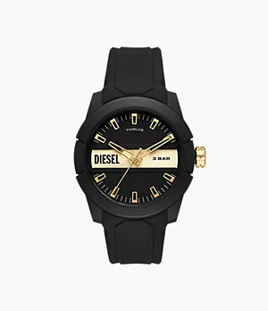 Diesel Double Up Three-Hand Black Silicone Watch