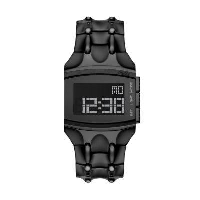 - Black-Tone Diesel Digital Watch Digi Croco Steel Stainless Station Watch DZ2156 -