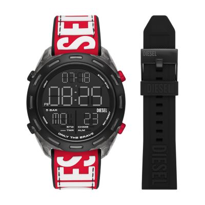 Diesel Crusher Digital Black Nylon and Silicone Watch and Interchangeable  Strap Set