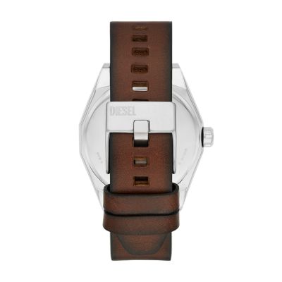 Diesel Scraper Three-Hand Brown Leather Watch - DZ2174 - Watch Station