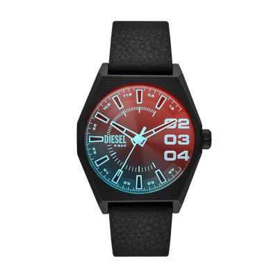 Diesel watch 2025 black leather strap