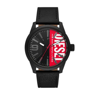 Diesel Rasp NSBB Three-Hand Black Leather Watch