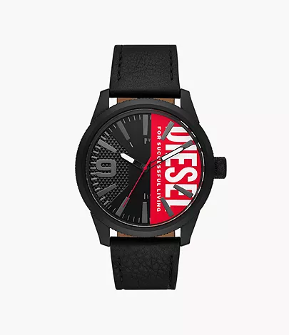Diesel Rasp NSBB Three-Hand Black Leather Watch - DZ2180 - Watch Station