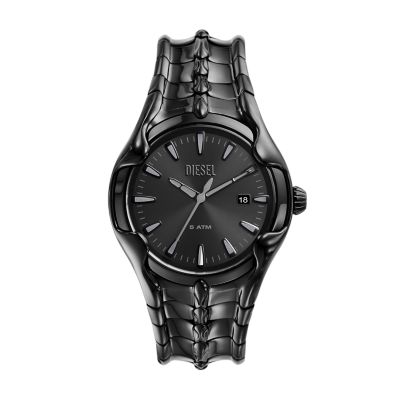 Diesel Men's Vert Three-Hand Date Black Stainless Steel Watch - Black